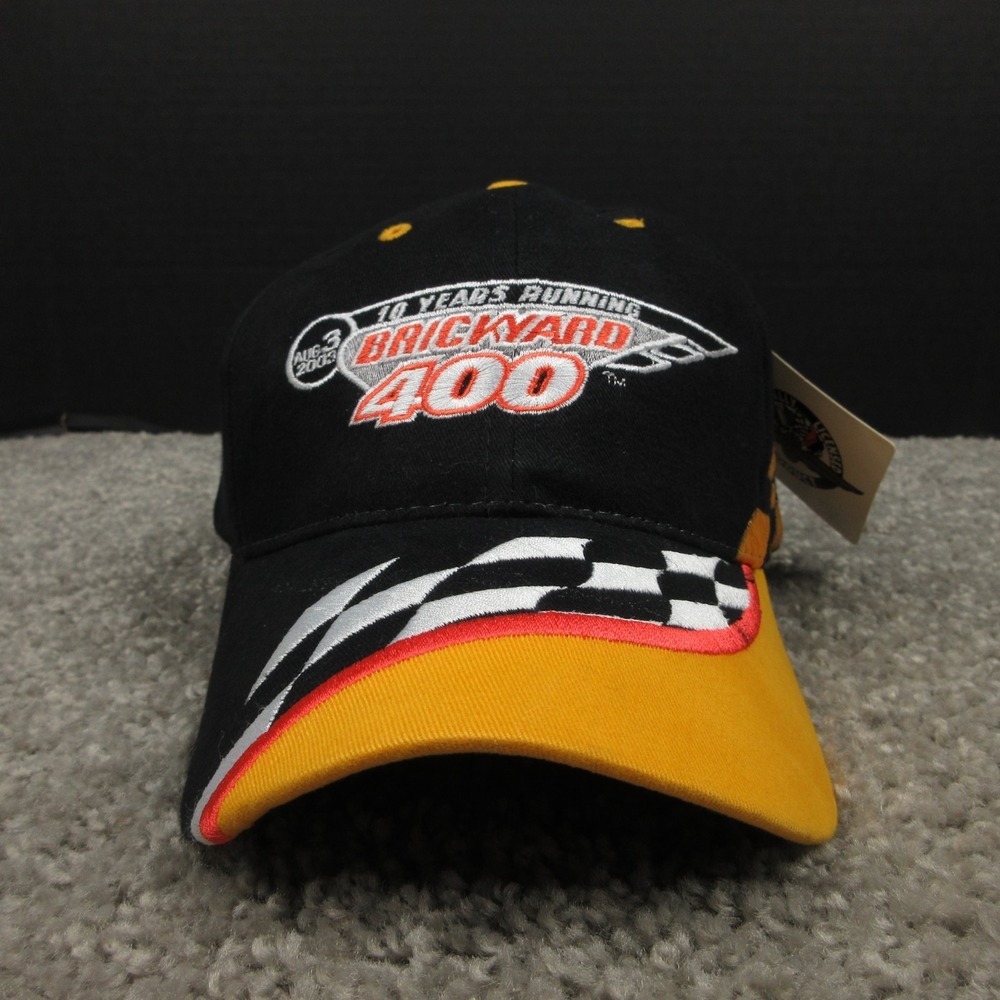 Vintage Nascar Hat Cap Mens Strap Back Black Yellow Brickyard 400 2003 Racing